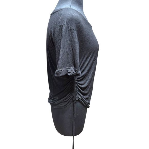 NWOT Paperoc Black Fitted Short Sleeve Top with Cinched Drawstring Sides Size L - Picture 2 of 5